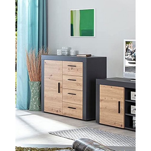 Credenza da Cucina 4 Cassetti Anta Industrial Mobile Sala Cassettiera Salotto
