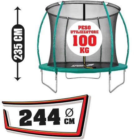 Tappeto Elastico Diametro 244 cm Bambini Rete Sicurezza Trampolino da Giardino