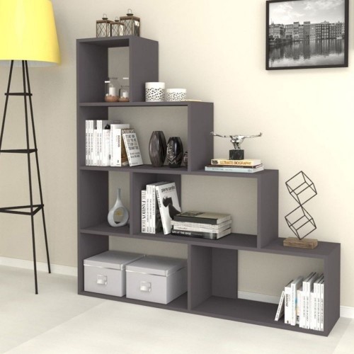Libreria a Cubi Grigia a Scala Moderna Mensole Studio Divisorio Scaffale Ufficio