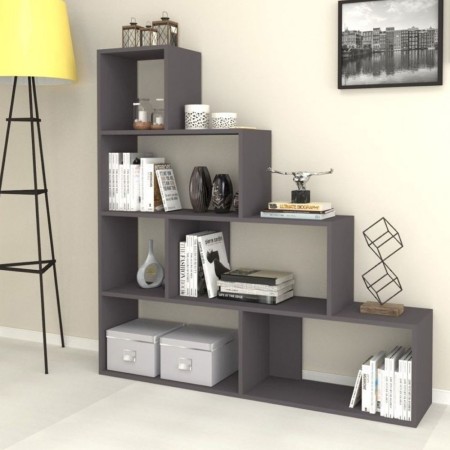 Libreria a Cubi Grigia a Scala Moderna Mensole Studio Divisorio Scaffale Ufficio