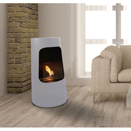Stufa a Bioetanolo Bianco 2.5 Kw Biocamino con Vetro Bruciatore Liquido Etanolo