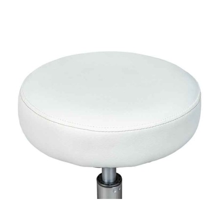 Sgabello Basso con Ruote a Rotelle Bianco Ecopelle in Metallo Imbottito Cucina