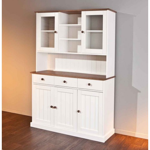 Mobile a 3 Ante 3 Cassetti Bianca Credenza Alta con Vetrina da Soggiorno Cucina