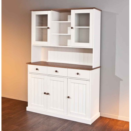 Mobile a 3 Ante 3 Cassetti Bianca Credenza Alta con Vetrina da Soggiorno Cucina