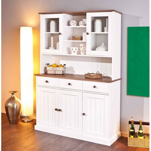 Mobile a 3 Ante 3 Cassetti Bianca Credenza Alta con Vetrina da Soggiorno Cucina