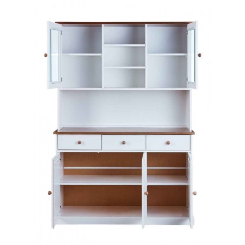 Mobile a 3 Ante 3 Cassetti Bianca Credenza Alta con Vetrina da Soggiorno Cucina