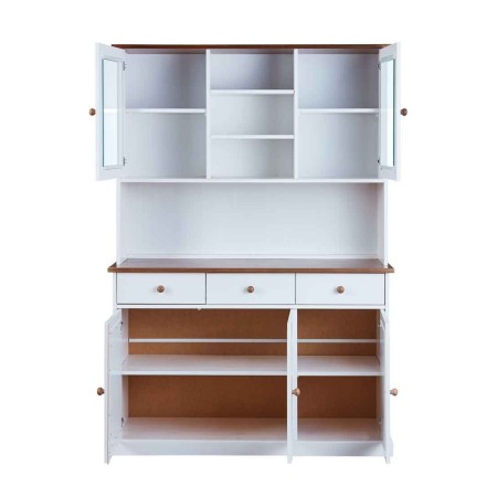 Mobile a 3 Ante 3 Cassetti Bianca Credenza Alta con Vetrina da Soggiorno Cucina