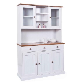 Mobile a 3 Ante 3 Cassetti Bianca Credenza Alta con Vetrina da Soggiorno Cucina