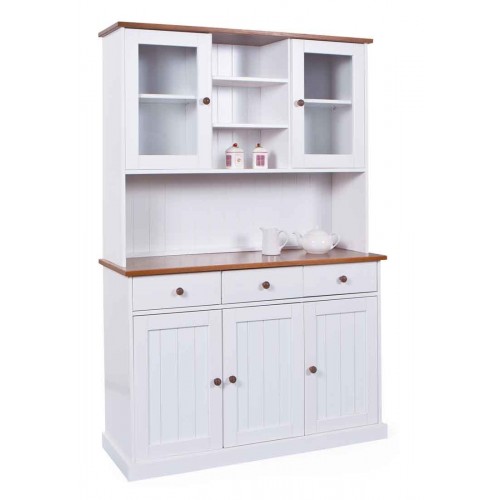 Mobile a 3 Ante 3 Cassetti Bianca Credenza Alta con Vetrina da Soggiorno Cucina