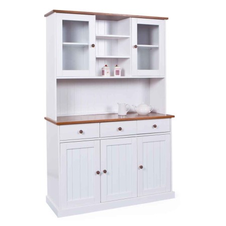 Mobile a 3 Ante 3 Cassetti Bianca Credenza Alta con Vetrina da Soggiorno Cucina