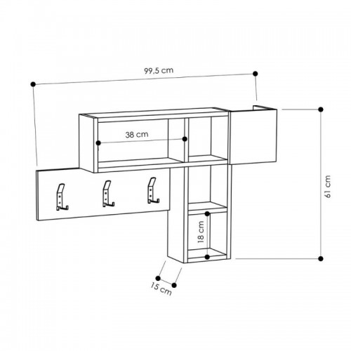 Mobile da Ingresso a Muro Ganci Appendiabiti Ripiani Parete in Legno Bianco