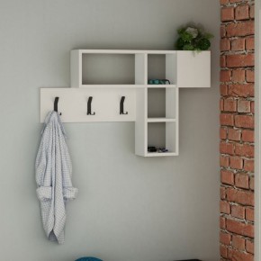 Mobile da Ingresso a Muro Ganci Appendiabiti Ripiani Parete in Legno Bianco 2