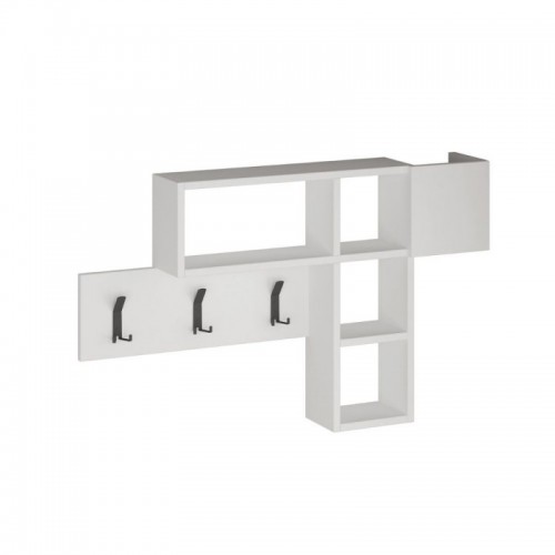 Mobile da Ingresso a Muro Ganci Appendiabiti Ripiani Parete in Legno Bianco