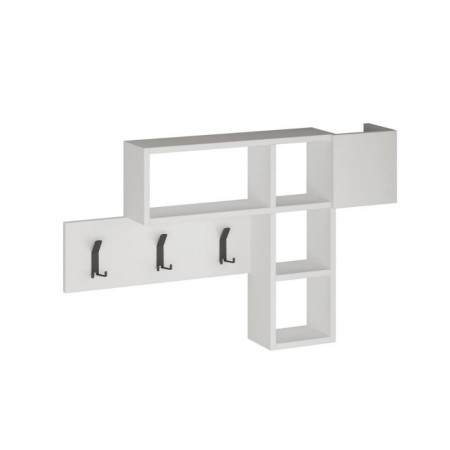 Mobile da Ingresso a Muro Ganci Appendiabiti Ripiani Parete in Legno Bianco