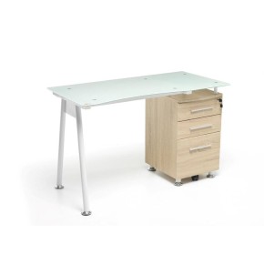 Scrivania da Ufficio Cameretta con Cassettiera Rovere Top in Vetro Porta Pc 