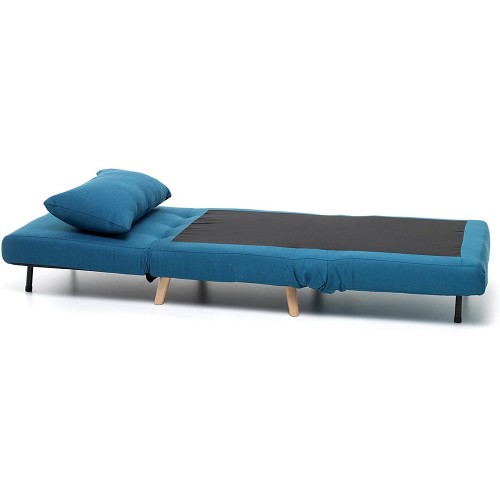 Poltrona Pronto Letto Singolo in Legno Tessuto Turchese Relax Sofa Chaise Longue