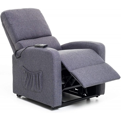 Poltrona per Anziani Elettrica Alzapersona Reclinabile Relax Sofa in Tessuto Blu