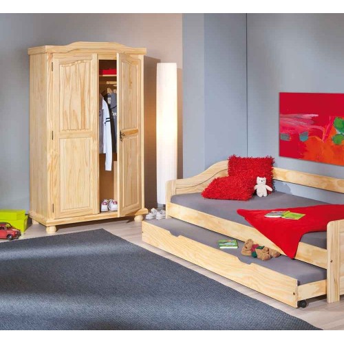 Armadio 2 Ante in Legno Massello Appendiabiti Camera da Letto Cabina Guardaroba