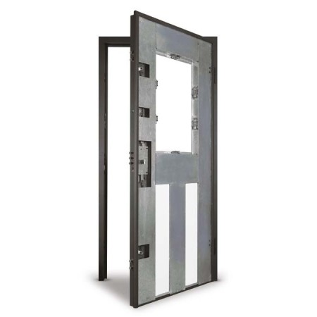Porta Blindata con Vetro Antisfondamento e Grata per Esterno Portone Verde