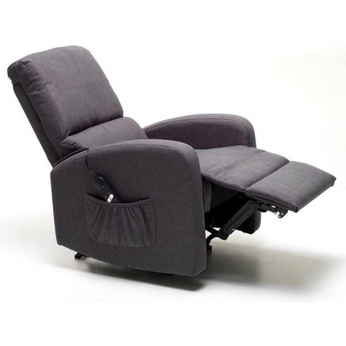 Poltrona Reclinabile Elettrica in Tessuto Blu Jeans Relax Poggiapiedi Salotto