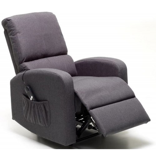 Poltrona Reclinabile Elettrica in Tessuto Blu Jeans Relax Poggiapiedi Salotto