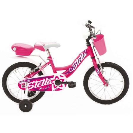 Bicicletta 14 Pollici da Bambina Rosa con Rotelle Pedali Cestino Bici per Bimbe
