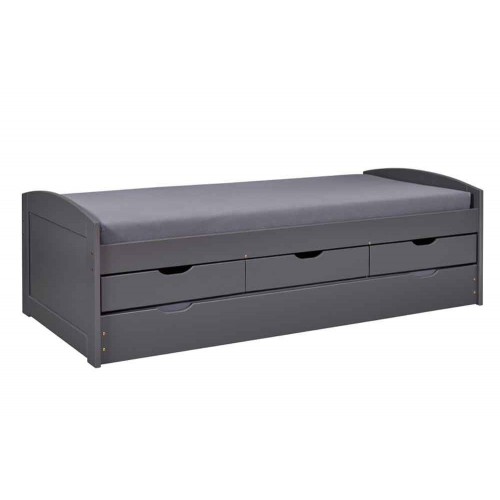 Divano Letto 2 Letti Singoli Doghe 90x200 Grigio Cassetti Contenitore Estraibile