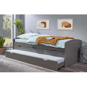 Divano Letto 2 Letti Singoli Doghe 90x200 Grigio Cassetti Contenitore Estraibile