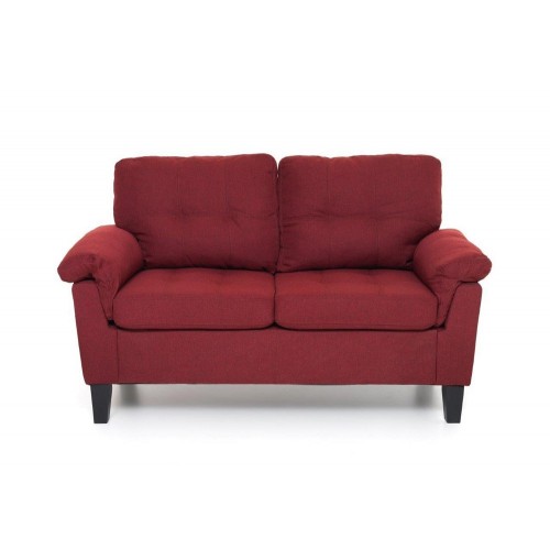 Divanetto Due Posti in Legno e Tessuto Rosso da Salotto Sofa 145 cm Lunghezza