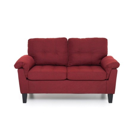 Divanetto Due Posti in Legno e Tessuto Rosso da Salotto Sofa 145 cm Lunghezza