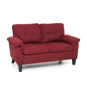 Divanetto Due Posti in Legno e Tessuto Rosso da Salotto Sofa 145 cm Lunghezza