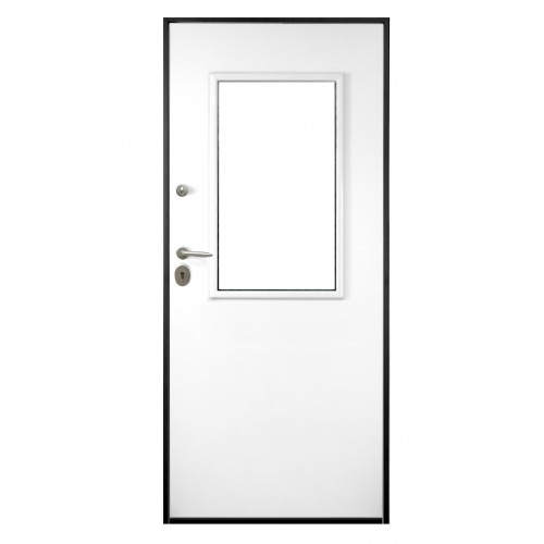Porta Blindata bianca con Vetro Pannello per Esterno e Grata Portone da Ingresso