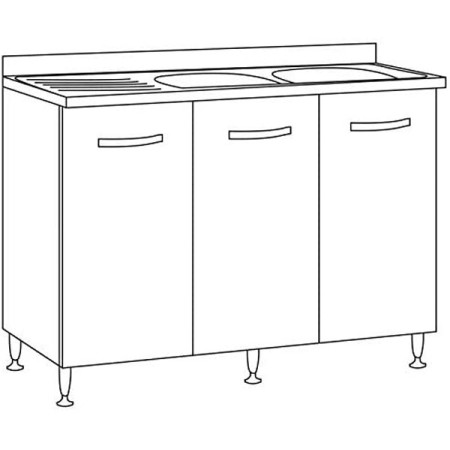 Kit Mobile Sotto Lavello 3 Ante 120 cm Senza Lavello in Legno Bianco da Cucina
