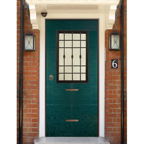 Porta Blindata con Vetro Pannello per Esterno Verde Portoncino di Ingresso
