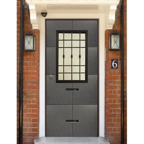 Porta Blindata Grigio per Esterno con Vetro e Grata Portone di Ingresso