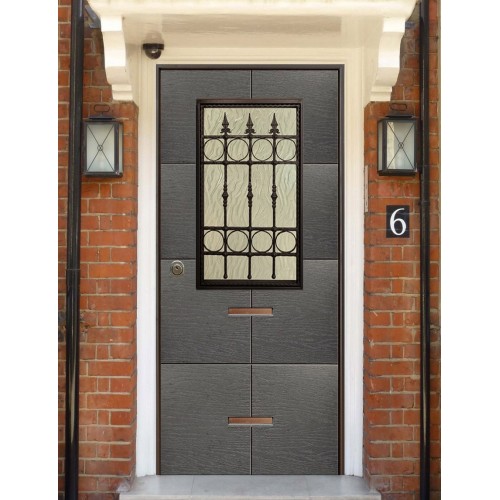 Porta Blindata Grigio per Esterno con Vetro e Grata Portone di Ingresso