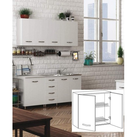 Pensile per Cucina Componibile Scolapiatti 80 cm Larghezza Legno Bianco Larice