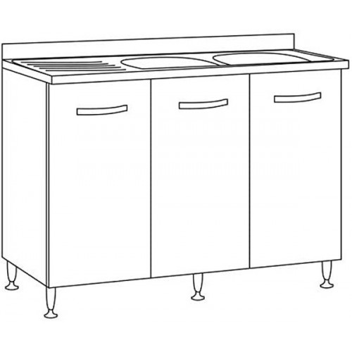Mobile Sotto Lavello Doppia Vasca 3 Ante 120 cm Senza Lavello Larice Grigio
