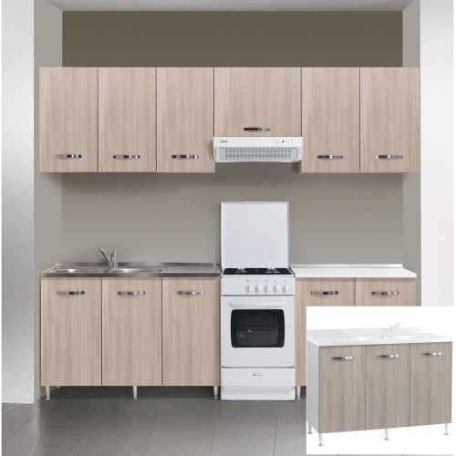 Mobile Sotto Lavello Doppia Vasca 3 Ante 120 cm Senza Lavello Larice Grigio