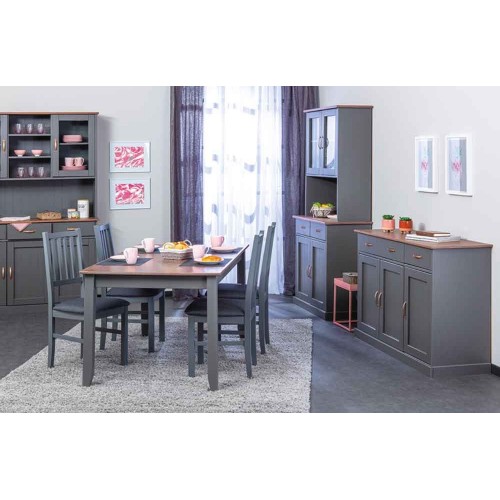 Mobile Grigio a 3 Ante 3 Cassetti Credenza in Legno Dispensa da Soggiorno Cucina