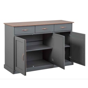 Mobile Grigio a 3 Ante 3 Cassetti Credenza in Legno Dispensa da Soggiorno Cucina 2