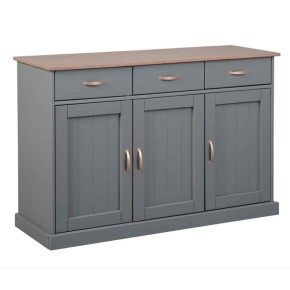 Mobile Grigio a 3 Ante 3 Cassetti Credenza in Legno Dispensa da Soggiorno Cucina