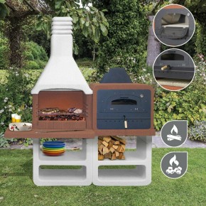 BBQ a Carbonella Carbone con Forno Barbecue in Muratura Cemento Giardino Esterno 2