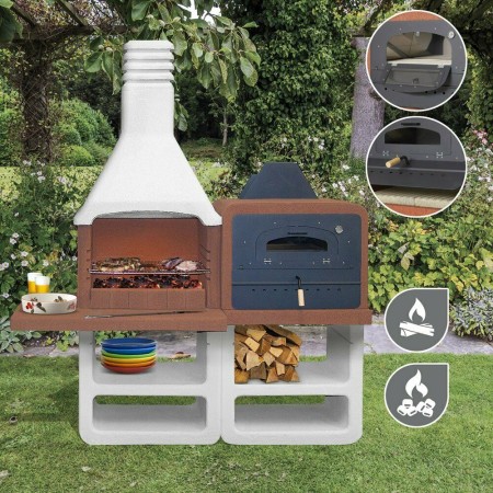 BBQ a Carbonella Carbone con Forno Barbecue in Muratura Cemento Giardino Esterno
