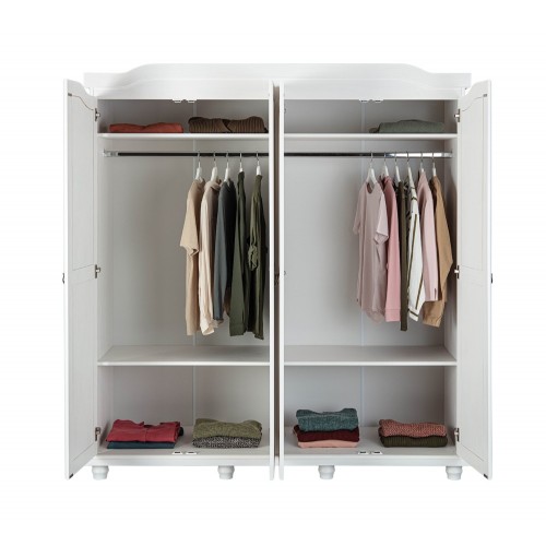 Armadio a 4 Ante Bianco Legno Appendiabiti Mobile Camera Letto Cabina Guardaroba