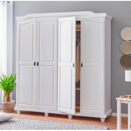Armadio a 4 Ante Bianco Legno Appendiabiti Mobile Camera Letto Cabina Guardaroba