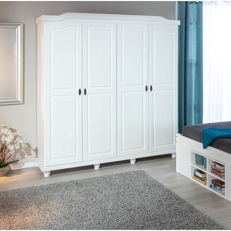 Armadio a 4 Ante Bianco Legno Appendiabiti Mobile Camera Letto Cabina Guardaroba