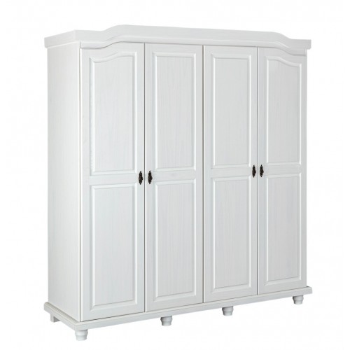 Armadio a 4 Ante Bianco Legno Appendiabiti Mobile Camera Letto Cabina Guardaroba