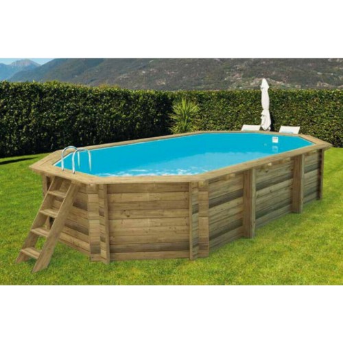 Piscina Fuoriterra in Legno 486x336 Ottagonale con Filtro Liner Skimmer Scaletta