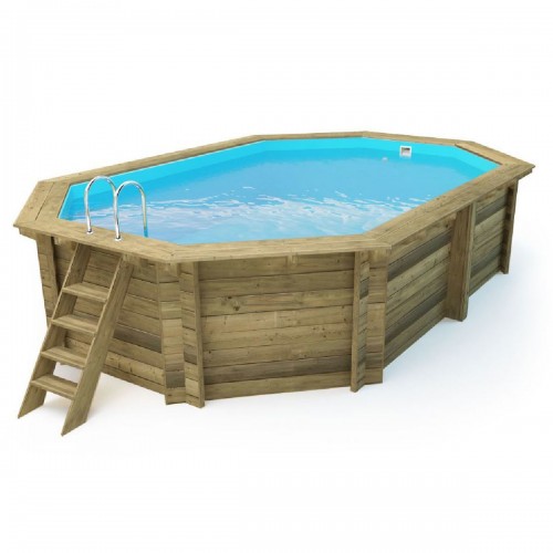 Piscina Fuoriterra in Legno 486x336 Ottagonale con Filtro Liner Skimmer Scaletta